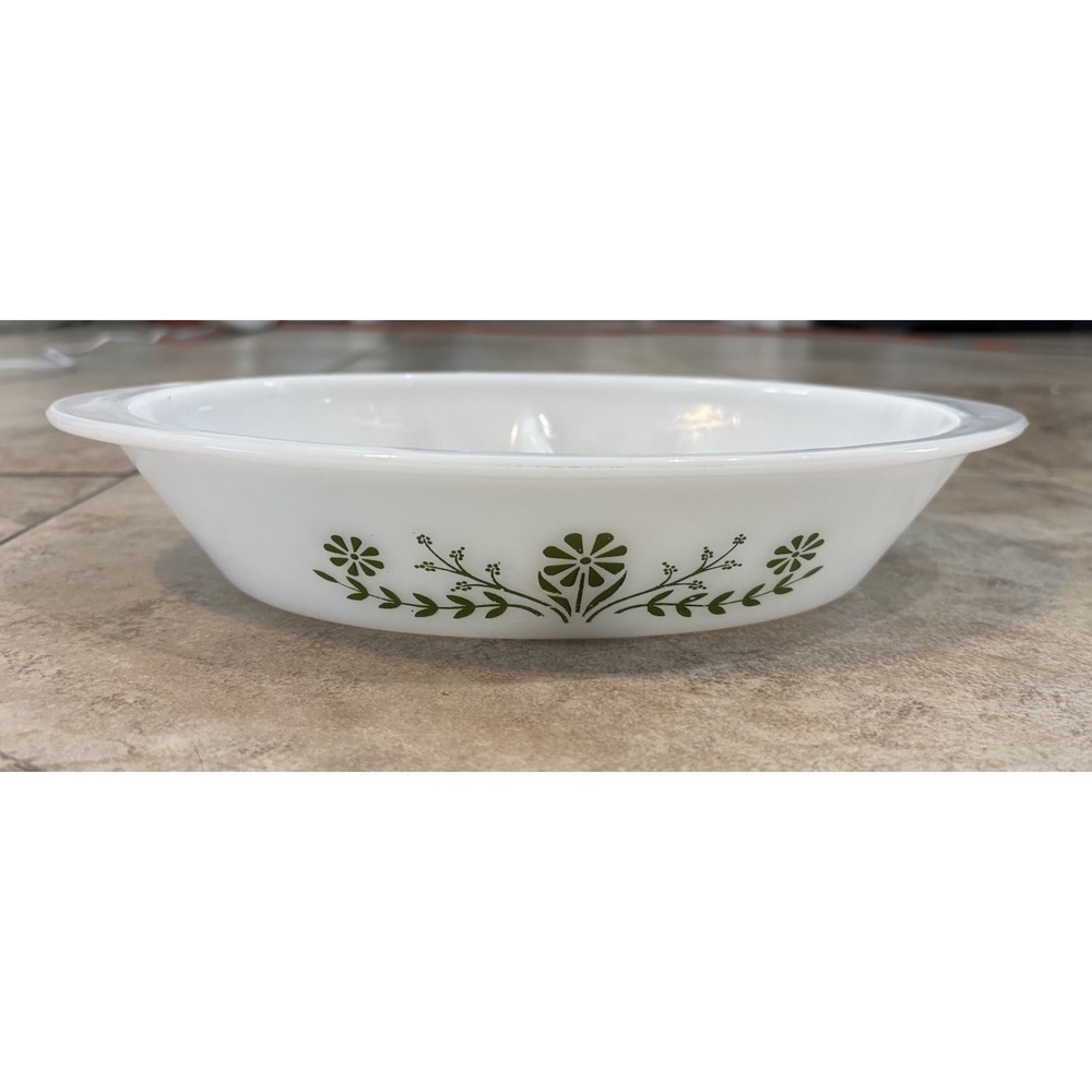 Vintage Glasbake Green Daisy Divided Milk Glass Serving Vegetable Dish J2352 USA